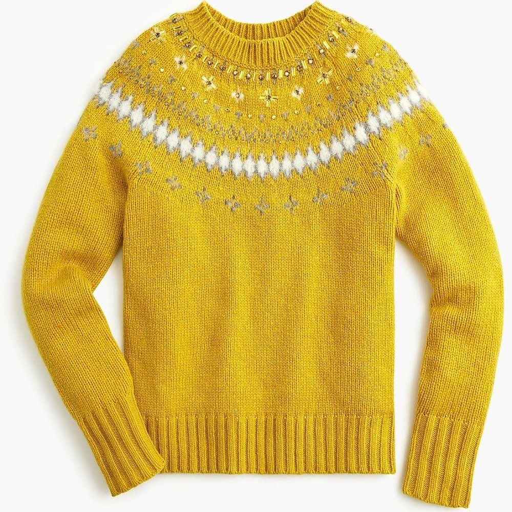 NWOT J. Crew Jeweled Embellished Fair Isle Sweater